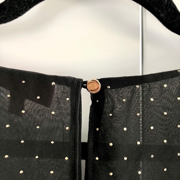 Jennifer Lopez, Layered, Chiffon, Blouse, 3/4 Sleeves, Black, Gold Dots, Size S - Picture 9 of 12